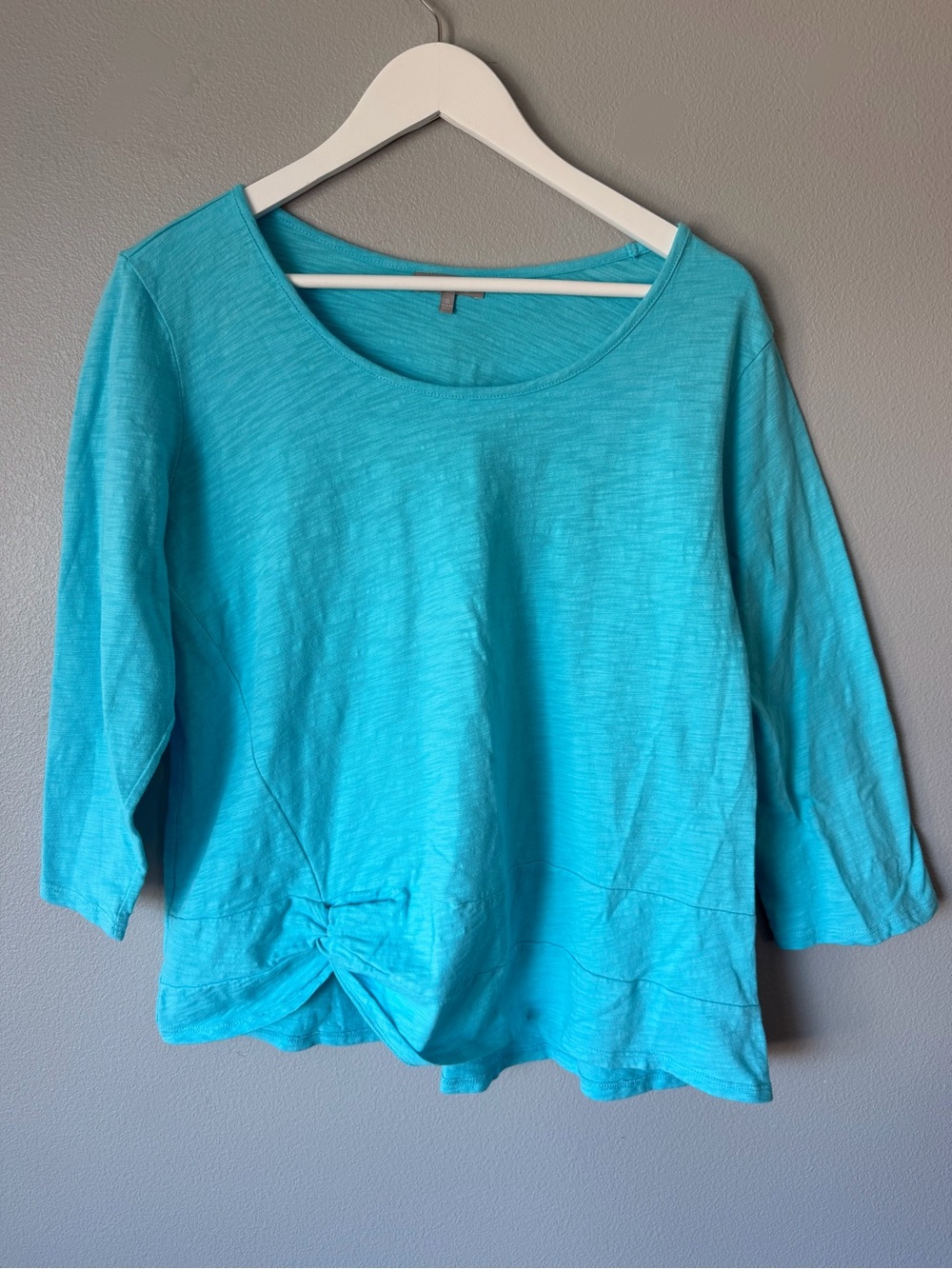 Habitat teal blue scoop neck ruched side cotton 3/4 sleeve tee Women’s sz XL